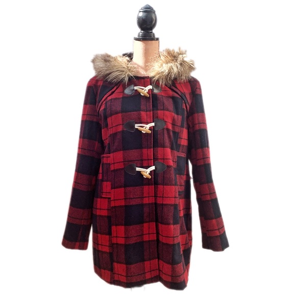 NWT Ardene Plaid Duffle Coat with Toggle Buttons